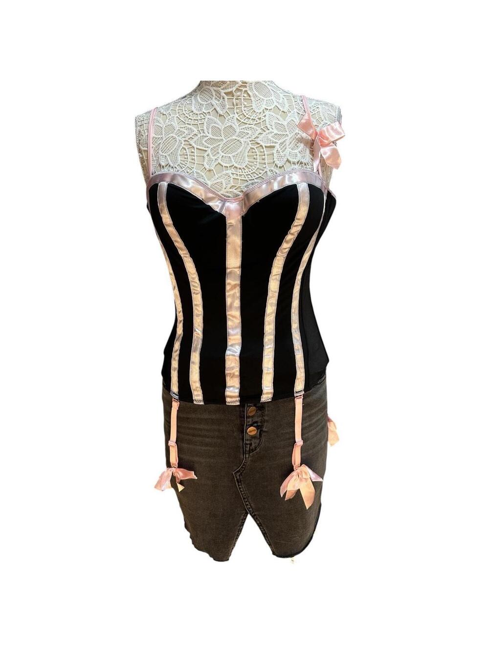 Vintage Y2K Undercover Wear Black & Pink Striped Corset Set